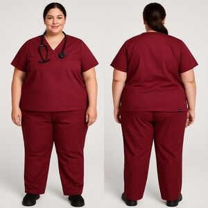 Jaanuu Women’s Scrub Set – Classic Burgundy Size 1x/2X